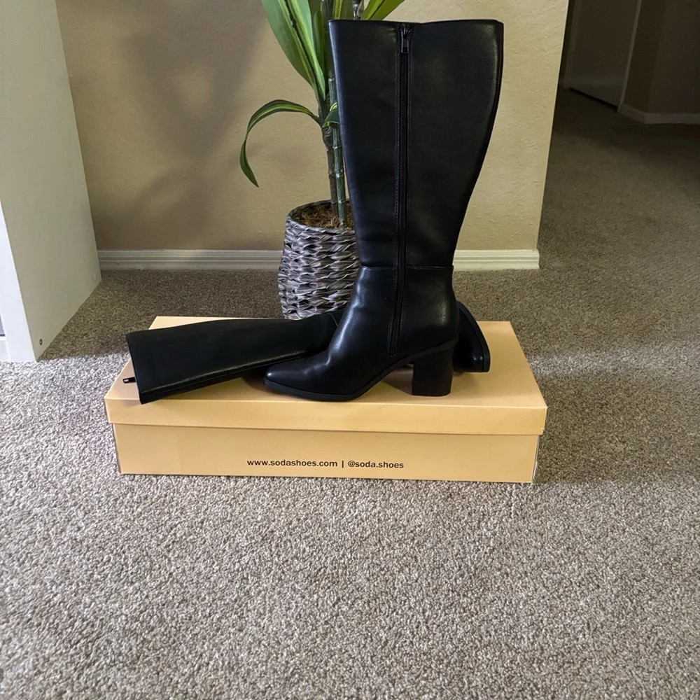 Soda Black Tall Over-the-Knee Block Heel Boots - Picture 1 of 1